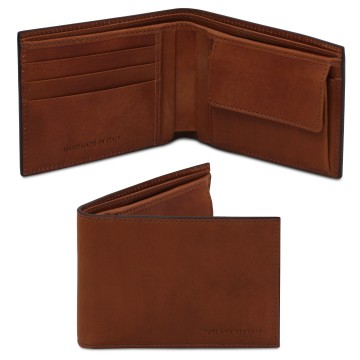 2 fold leren herenportemonnee met muntenvak bruin