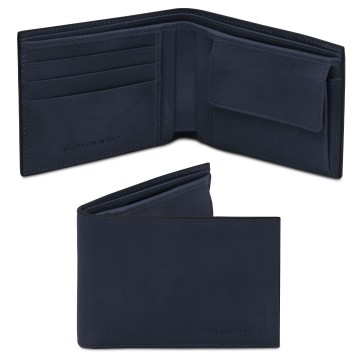 2 fold leren herenportemonnee met muntenvak donkerblauw