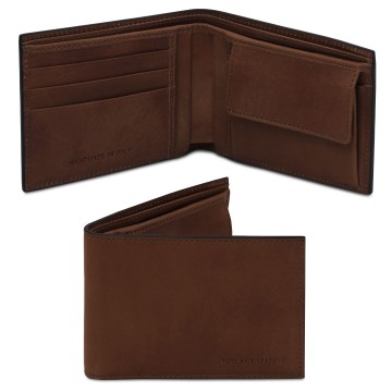 2 fold leren herenportemonnee met muntenvak donkerbruin