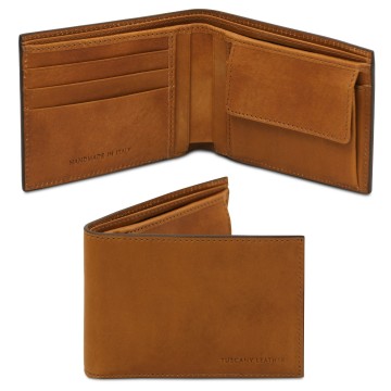 2 fold leren herenportemonnee met muntenvak natural