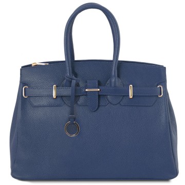 Birkin lookalike van gehamderd zacht leder  donkerblauw