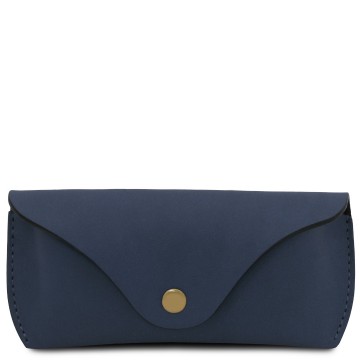 Brillenetui van mat volnerf leer donkerblauw