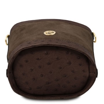 Bucket bag suede en struisvogelprint   ostrea   bodem