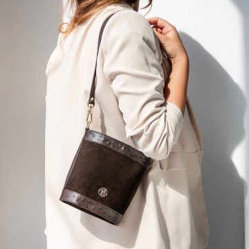 Bucket bag suede en struisvogelprint   ostrea1