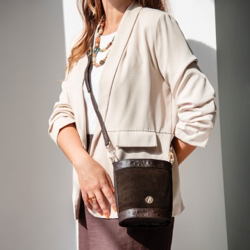 Bucket bag suede en struisvogelprint   ostrea2