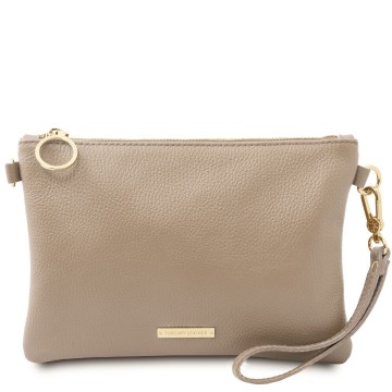 Clutch van gehamerd leer   licht taupe