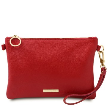 Clutch van gehamerd leer   lipstick rood 0