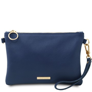 Clutch van gehamerd zacht leder donkerblauw