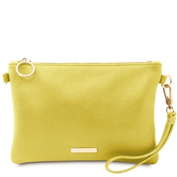 Clutch van gehamerd zacht leer geel 0