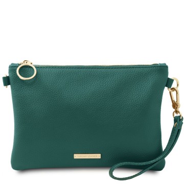 Clutch van gehamerd zacht leer teal