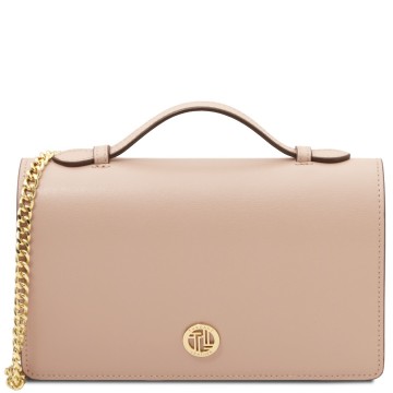 Clutch van glad leder met kettingriem   opera nude