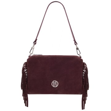 Clutch van suede leder met franjes   nomade bordeaux