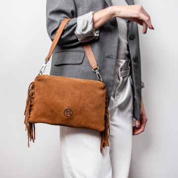 Clutch van suede leder met franjes   nomade
