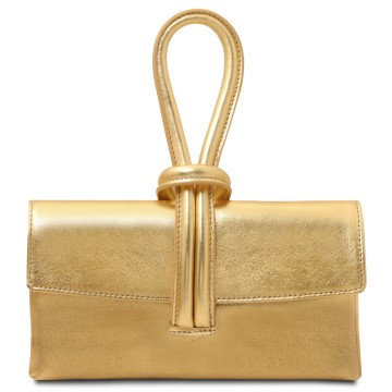 Clutch van zacht metallic leder goud