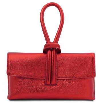 Clutch van zacht metallic leder rood