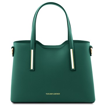 Compacte leren handtas met elegante stevige vorm teal