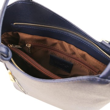 Converteerbare saffiano lederen schoudertas rugtas   open