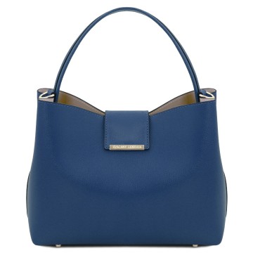 Damestas van saffiano leer   clio donkerblauw