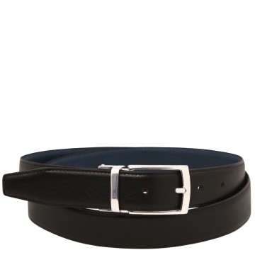 Dubbelzijdige leren riem 35 mm donkerblauw zwart