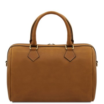 Duffel handtas van mat volnerf leer   barrique achterkant