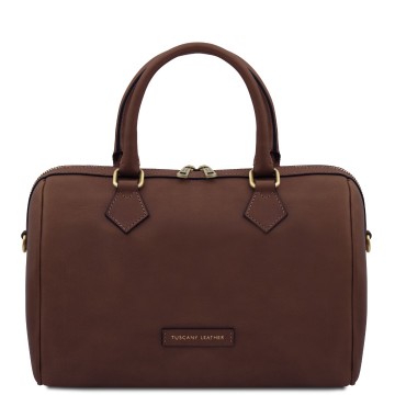 Duffel handtas van mat volnerf leer   barrique donkerbruin