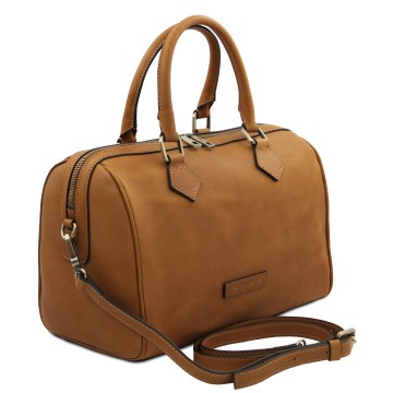 Duffel handtas van mat volnerf leer   barrique zijkant