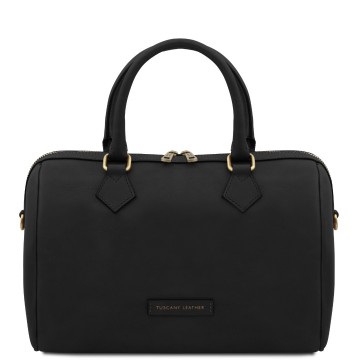 Duffel handtas van mat volnerf leer   barrique zwart