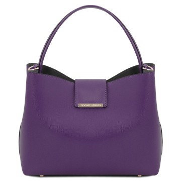 Elegante damestas van saffiano leer   clio paars