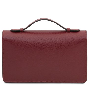 Elegante leren clutch met gouden kettingriem achterkant