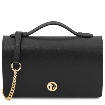Elegante leren clutch met gouden kettingriem zwart