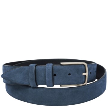 Elegante nubuck leren riem 35 mm donkerblauw