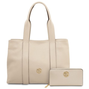Exclusieve portemonnee van leder   financier met bijpassende tas callie beige 0