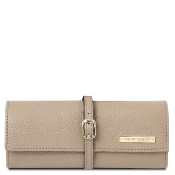 Exclusieve sieradenhouder van gehamerd leder licht taupe 0