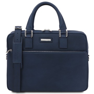 Ferrara laptoptas van mat volnerf leer donkerblauw