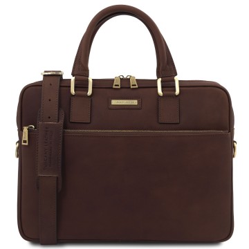 Ferrara laptoptas van mat volnerf leer donkerbruin
