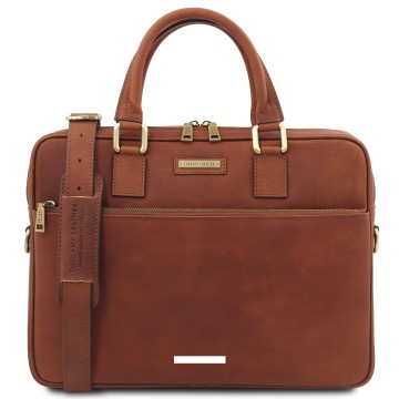 Ferrara laptoptas van mat volnerf leer plek van de gravure