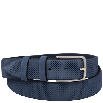 Geperforeerde nubuck leren riem   35 mm   kleur donkerblauw