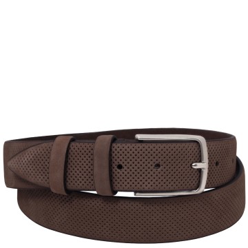 Geperforeerde nubuck leren riem 35 mm donkerbruin