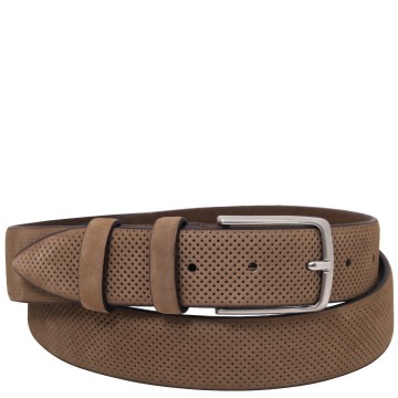 Geperforeerde nubuck leren riem 35 mm taupe