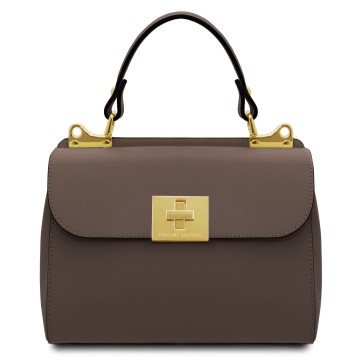 Gladde lederen handtas   armonia donkertaupe
