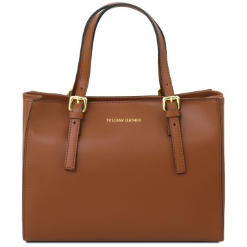 Gladde lederen handtas   aura  cognac