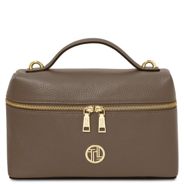 Handtas in zacht leer   scrigno   duffelmodel donkertaupe