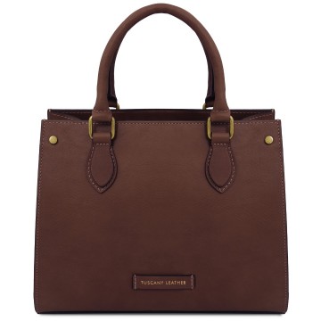 Handtas van embossed leer   dama donkerbruin