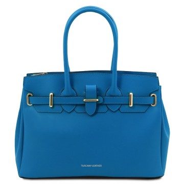 Handtas van glad leder blauw
