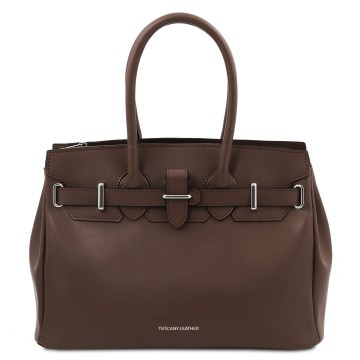 Handtas van glad leder chocola