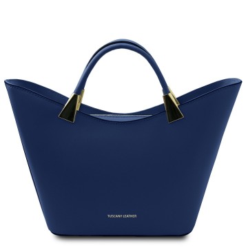 Handtas van glad leder donkerblauw