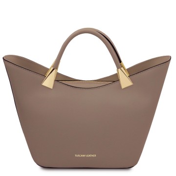 Handtas van glad leder taupe