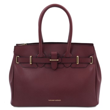 Handtas van glad leer kleur bordeaux