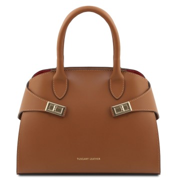 Handtas van glad leer met afneembare schouderriem   coccola cognac