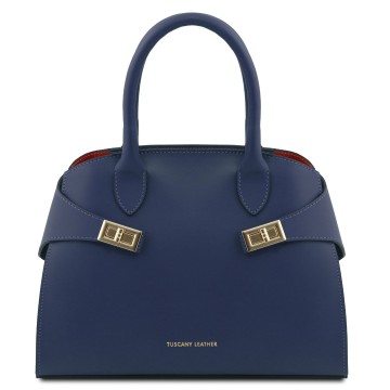 Handtas van glad leer met afneembare schouderriem   coccola donkerblauw